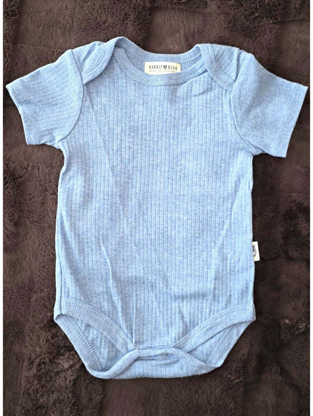 Rabbit + Bear Organic Cotton Ribbed Bodysuit Blue Bear 6-9M from NORDSTROM